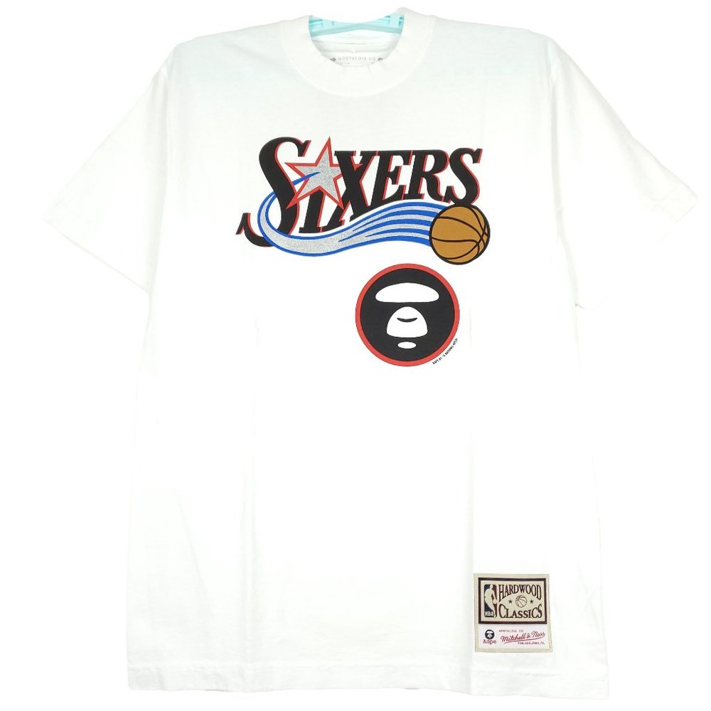 AAPE by BAPE Phila 76ers Mitchell & Ness‎ Shirt S Small A Bathing Ape White NWT